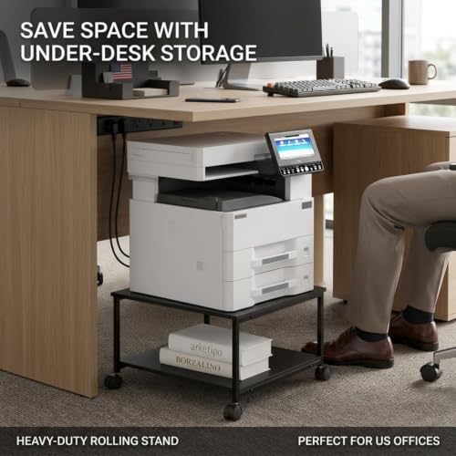 2-Tier Under Desk Printer Stand, 19.5" x 19.5" Large Rolling Printer Cart - color: Black, size: 2-Tier