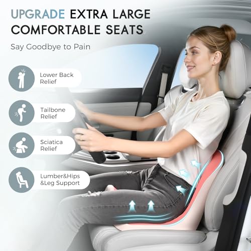 Car Seat Cushion and Lumbar Support Pillow, Larger Memory Foam Seat Cushion, Ergonomic L-Shaped Design Cushion for Back Pain Relief, Non-Slip Driving Cushion for Car, Office, Truck, Gifts for Mom-Pink - color: Pink