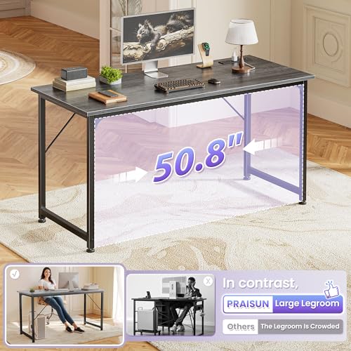 PRAISUN 55 X 20 Inch Computer Desk, Power Outlets, USB-C, Grey - color: Grey, size: 55inch