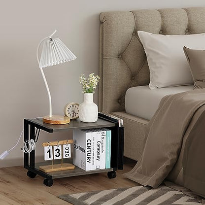 BTY Printer Stand Under Desk Printer Table with Storage Small Printer Cart with Wheels 2 Tier Desktop Printer Stands for Home Office Fax Machine Scanner Files (Grey) - color: Grey