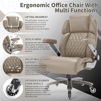 Big and Tall Office Chair 700lbs, Ergonomic High Back Computer Desk Chair - color: Khaki