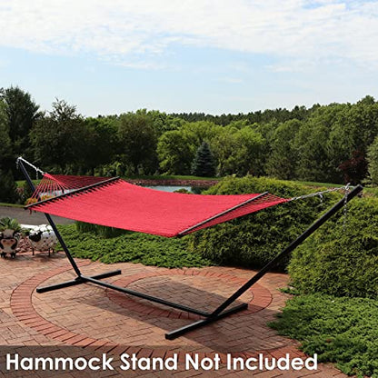 Sunnydaze 75" x 55" Bed, Heavy-Duty Double Rope Hammock for Outside, Red - color: Red