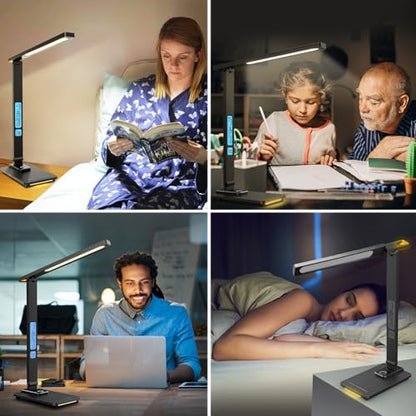 LAOPAO LED Desk Lamp with Wireless Charger: Desk Lamps for Home Office Bedroom, 5 Color Modes & Brightness Dimmable, 2 Night Light - color: Black2