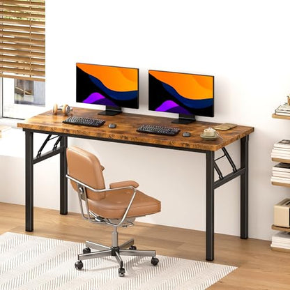 Need Office Computer Desk 54.3 Inch Sturdy Folding Laptop Table Retro | Black Frame Writing Gaming Work Table/Foldable Home Office Desk/Sewing Table, No Assembly Required - color: Rustic Brown & Black Frame, size: 54.3inch