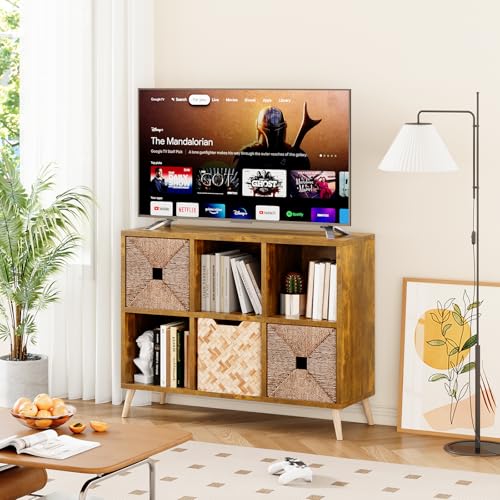 6 Cube Storage Organizer, Wood Bookcase with Legs, Modern Freestanding Cubby Shelving Unit, Book Shelf Toy Storage Cabinet for Bedroom, Living Room, Kids Room, Fits 11 Inch Bins, Rustic Brown - color: Rustic Brown, size: 6-Cube