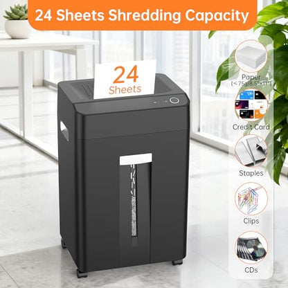 Locksworth 24-Sheet Cross Cut Paper Shredder, 9 Gallon Heavy Duty Commercial Shredder for Home Office, P-5 High Security Shredders for Paper/CD/Credit Card/Staple/Clip, 40-Min Continuous Running Time - size: 24-sheet