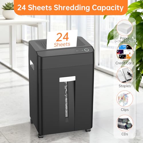 Locksworth 24-Sheet Cross Cut Paper Shredder, 9 Gallon Heavy Duty Commercial Shredder for Home Office, P-5 High Security Shredders for Paper/CD/Credit Card/Staple/Clip, 40-Min Continuous Running Time - size: 24-sheet