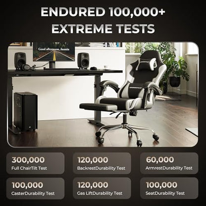 Gaming Chair for Adults with Footrest, Height Adjustable Linkage Armrests - color: White Black