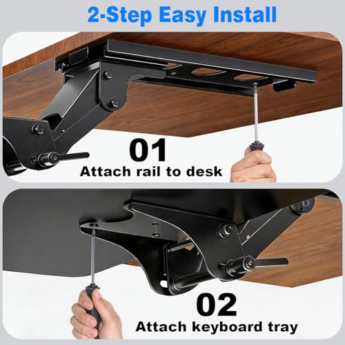 Keyboard Tray Under Desk,Adjustable for Height and Tilt, Adjustable Computer Keyboard & Mouse Platform Tray,25"W x 9.8"D Surface, Ideal for Home and Office Use