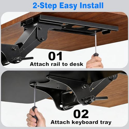 Keyboard Tray Under Desk,Adjustable for Height and Tilt, Adjustable Computer Keyboard & Mouse Platform Tray,25"W x 9.8"D Surface, Ideal for Home and Office Use