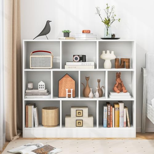 Tangkula 10-Cube Bookshelf, 47.5”L Floor Bookcase with 2 Anti-Tipping Kits, Freestanding Storage Organizer, 4-Tier Display Shelf for Home, Office & Dorms (White, 10-Cube) - color: White, size: 10-Cube