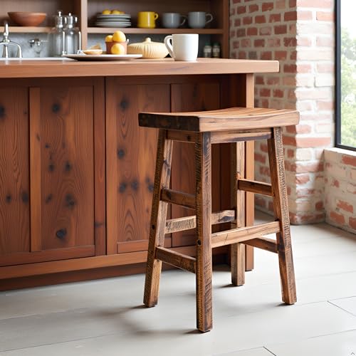 Alaterre Durango Solid Wood Rustic Bar Stool, Natural, 26-Inch | Counter Height Backless Barstool Kitchen Seating with Saddle Seat, Barstools for Kitchen and Home Bar - size: 26" Counter Height