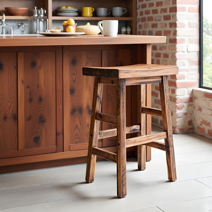 Alaterre Durango Solid Wood Rustic Bar Stool, Natural, 26-Inch | Counter Height Backless Barstool Kitchen Seating with Saddle Seat, Barstools for Kitchen and Home Bar - size: 26" Counter Height