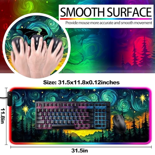 RGB Starry Night Forest Dragon Gaming Desk Mat & Mouse Pad, XL - color: Rgb-w05