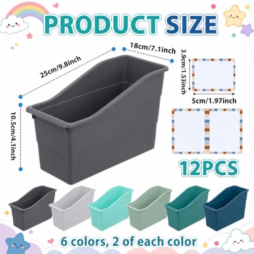 gisgfim 12 Pack Large Book Bins with Labels (Modern) | Durable Plastic,Stackable Magazine Organizer,Storage Bins for Classroom,Library,Office,Bookshelf Categorization - color: Modern