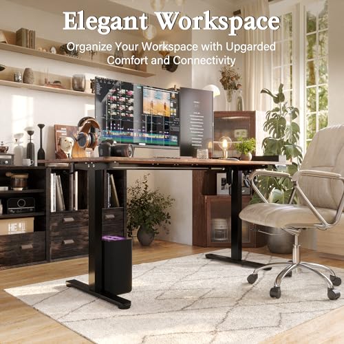 Monomi Electric Standing Desk 63"x28" Height Adjustable Sit Stand Desk | Ergonomic Home Office Computer Gaming Desk with Memory Preset Controller and Anti-Collision,Rustic Brown - color: Rustic Brown, size: 63x28