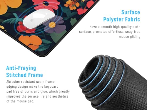 JIALONG Large Gaming Mouse Pad - Extended Desk Mat for Gaming and Office | XXL large size; non-slip rubber base; precision stitched edges；smooth mouse control; fit for gaming & office use - color: Flower