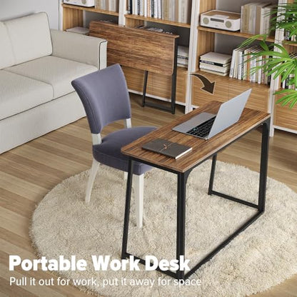 WOHOMO Folding Desk, 39.4" Foldable Computer Table for Small Spaces, Walnut - color: Brown, size: Large Size:39.4 x 15.7