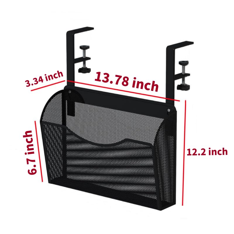 INLDY Under Desk Drawer, Desk Side Storage, Hanging Desks Organizer, Clamp On Mesh Metal Desks Organizer for Office and Home (Black)