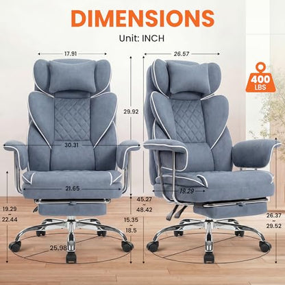 NEO CHAIR Big & Tall Leather Office Chair, High Back, Lumbar Support, Blue | Gaming Chair for Adults and Computer Use, Reclining Office Chair with Foot Rest, Massage, Comfy Design and Heavy Duty Support - color: Blue