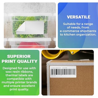 ABC PACK & SUPPLY Thermal Transfer Labels 3 x 1 Inch, White Matte Shipping Labels, 3" Core, Perforated, 5400 Labels per Roll, 4 Rolls, Permanent Adhesive, Industrial Printer Compatible - style: 3" x 1" / 21600 Pack