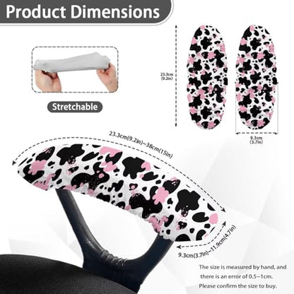 Cow Print Gaming Chair Arm Rest Slipcovers, 2 Pieces Removable Office Chair Arm Covers, Stretchable Comfort Office Chair Armrest Covers with Elastic Band - color: Cow-black and Pink