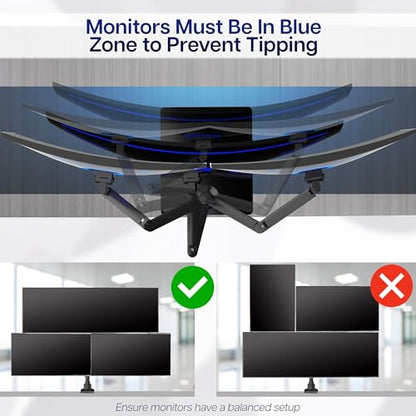 VIVO Pneumatic Arm Triple Ultrawide Monitor Desk Stand for Up to 49 inch Screens with Tempered Glass Base, Holds 3 Ultra Wides Up to 33 lbs Each, Black, STAND-V300FG - size: Triple Mount, style: Freestanding