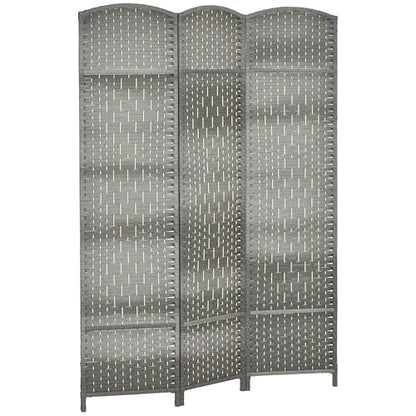 HOMCOM 3 Panel Room Divider 6 Ft Privacy Screen Hand-Woven Mixed Gray | Folding PP Wall Partition, Pine Wood Frame, Freestanding Room Separator, Bedroom Home Office, No Assembly - color: Mixed Gray, size: 3 Panel