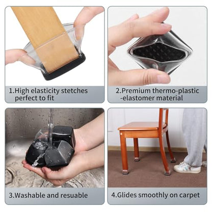 Ezprotekt Chair Leg Sliders for Carpet, 8 Pcs Square Chair Glides for Carpet, Carpet Furniture Pads Stool Leg Protectors Caps, Carpet Furniture Glides Quickly and Easily (XL Fit: 1.5" - 2") - size: Clear-XL