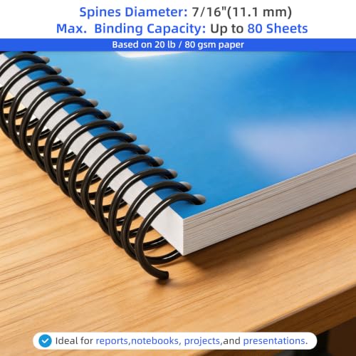 RAYSON 7/16" Plastic Spiral Binding Coils, 11.1mm Diameter, 4:1 Pitch, 80 Sheet Capacity, Black Coil Binding Spines for Business & School Use, 100 Pack - size: 7/16" (80 Sheets Capacity)