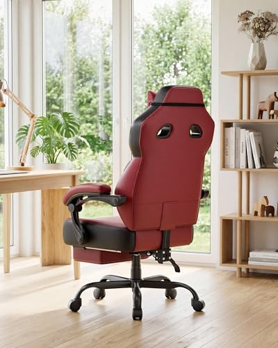 GTPLAYER Big & Tall Gaming Chair, Wide Seat with Footrest, Wine Red - color: 10 Wine Red