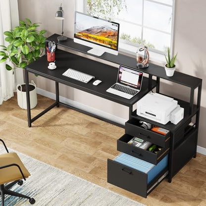 Tribesigns 63 Inch Computer Desk with File Drawer Cabinet, Home Office Desk - color: Black