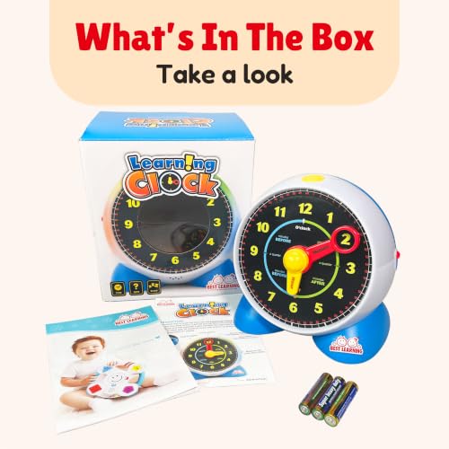 BEST LEARNING Learning Clock - Talking Time Teaching Toy for Kids | Educational Quiz Game, Interactive Lights and Sounds, Musical Night Light, Birthday Gift for 3 to 6 Year Old Boys and Girls