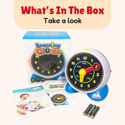 BEST LEARNING Learning Clock - Talking Time Teaching Toy for Kids | Educational Quiz Game, Interactive Lights and Sounds, Musical Night Light, Birthday Gift for 3 to 6 Year Old Boys and Girls