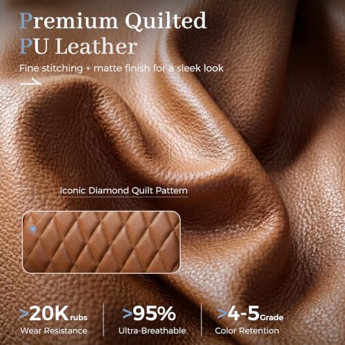 GTPOFFICE Executive Office Chair with Comfortable Lumbar Support, Ergonomic Gaming Chair with Flip-up Armrests & Zoned Pressure-Relief Cushion, Comfy PU Leather Desk Chair, Brown - color: Brown