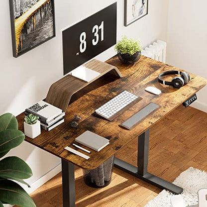 YESHOMY Height Adjustable Electric Standing Desk, 40 inch Computer Table, Home Office Workstation, Black Leg/Rustic Brown Top - color: Black Leg/Rustic Brown Top, size: 40in