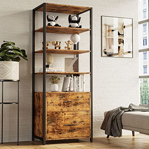 IRONCK Industrial Bookcase with File Cabinet Drawers, 71.6 in Tall Bookshelf 5 Tier, Freestanding Storage Home Office Cabinet Organizer, Rustic Home Decor, Vintage Brown - color: Vintage Brown