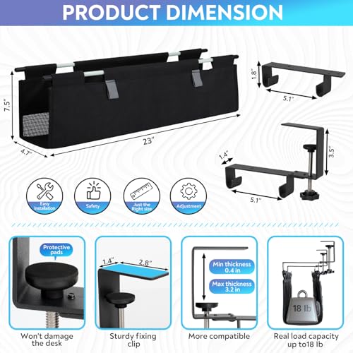 Under Desk Cable Organizer, Cable Management Tray, Clamp or Screw Mount