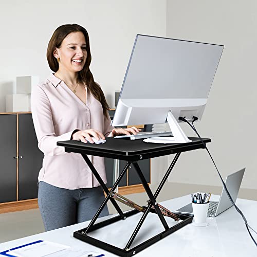 Standing Desk Converter Height Adjustable Stand Up Desk Riser - Supports 300 lbs, Fully Assembled Monitor/Laptop Riser Workstation, Black. - color: Black-24in