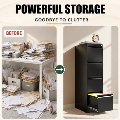 4 Drawer File Cabinet for Home Office, Vertical Filing Cabinet - color: Black, size: 52.3"H - 4 Drawer