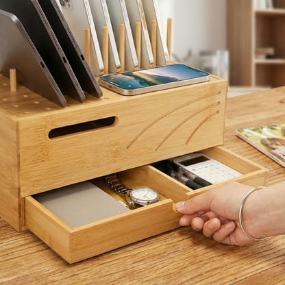Homde Office Charging Station Organizer: 2 Layer Charger Holder (Natural) - color: Natural