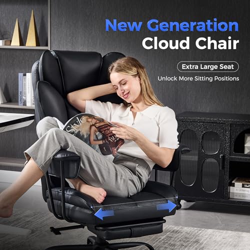 amseatec Big and Tall Office Chair, Reclining Executive Chair with Footrest - color: All Black