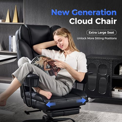 amseatec Big and Tall Office Chair, Reclining Executive Chair with Footrest - color: All Black