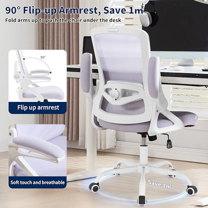 Ergonomic Office Chair, Desk Chair with Adjustable Lumbar Support, Breathable Mesh Comfy Computer Chairs with Flip-up Armrests Executive Task Chair for Adults Home Office(Lavender) - color: Lavender