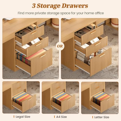 SEDETA Fluted 96.5" Computer Desk with Drawers, 2 Person Home Office Desk, Gaming Double Desk with Storage Shelves, Long Two Person Writing Desk, Natural - color: Fluted Natural