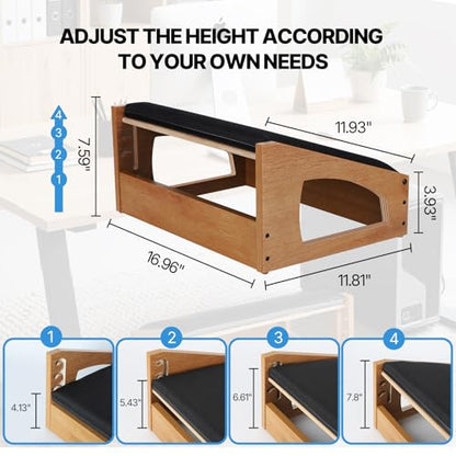 Ergonomic Foot Rest Under Desk,4 Adjustable Height Foot Stool - color: Natural01