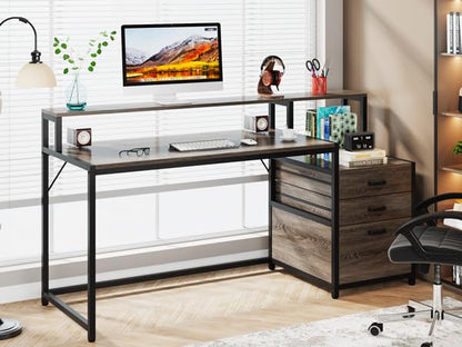 Tribesigns 63 Inch Computer Desk with File Drawer Cabinet, Home Office Desk - color: Grey