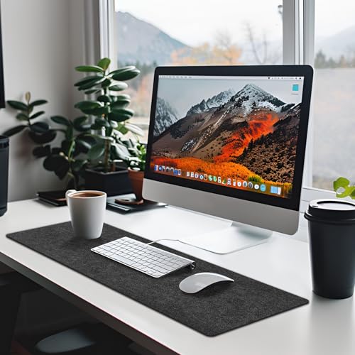 2 Pcs Large Felt Desk mat 36x12 inches, with Non-Slip Full Desk Mouse Pad,Office Computer Desk Mat for Keyboard,Felt Desk Mat for Desk Pad Protector (Dark Gray) - size: 36" x 12" (2 Count)