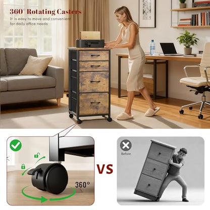 DurayLoly 4-Drawer Rolling File Cabinet Fits A4 Letter Size For Home Office | Printer Stand With Stable Frame, Large Capacity, Easy To Move And Assemble With Lockable Casters, Rustic Brown - color: Rustic Brown