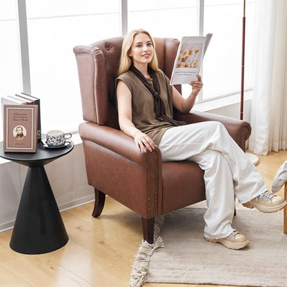MOJAY Mid-Century PU Leather Accent Chair, Living Room Lounge Sofa Chair with Buttons, Single Club Armchair with Rivet Trim for Bedroom Home Reception (Brown) - color: Brown, size: Set of 1
